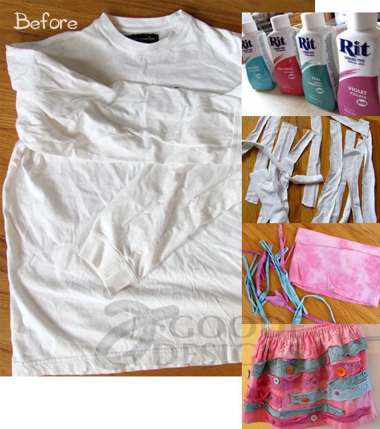 Steps for making a recycled t-shirt skirt