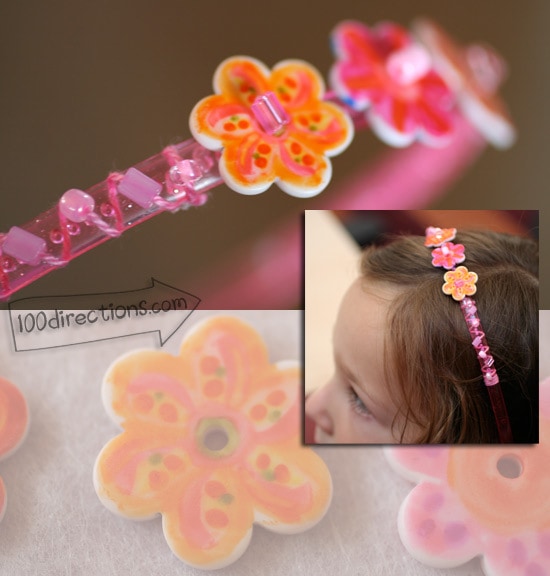 Faux painted buttons and bead embellished headband by Jen Goode