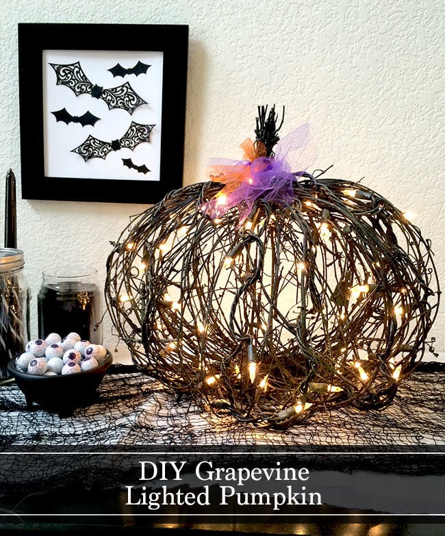 DIY Lighted Grapevine pumpkin Halloween decor 