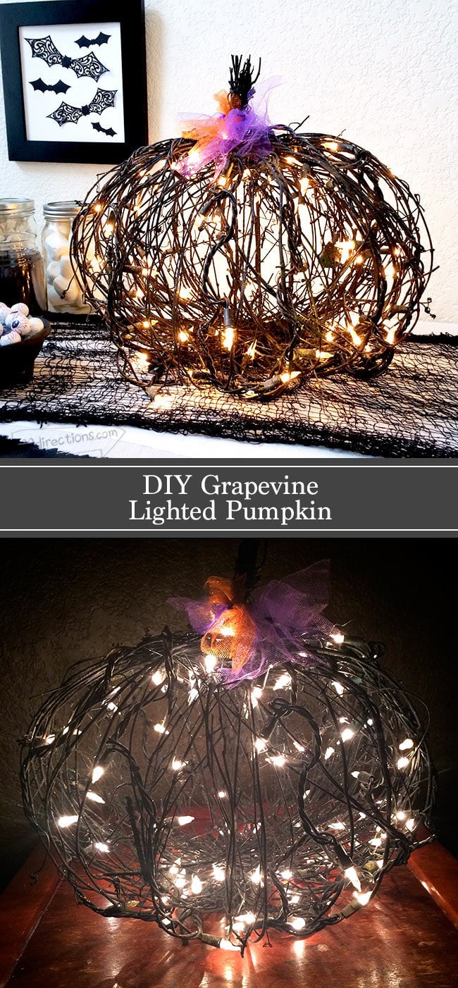 DIY Lighted Grapevine pumpkin Halloween decor