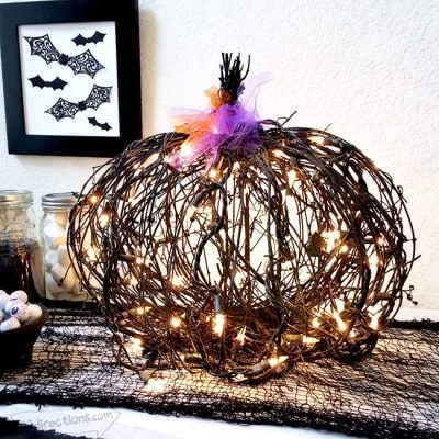 DIY Lighted Grapevine pumpkin Halloween decor