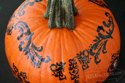Decorative stencil painted Halloween pumpkin - 100 Directions