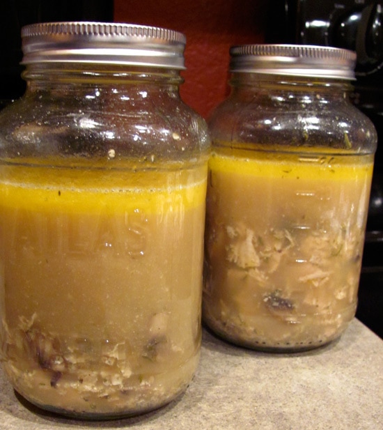 Fresh Chicken Soup in Glass Jars