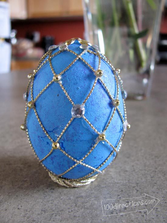 Twine and gems in place on my Faberge egg