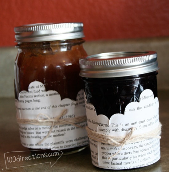Homemade jellies in pretty paper wrapped mason jars