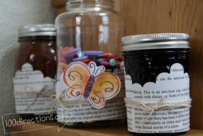 Paper wrapped mason jars with butterfly by Jen Goode