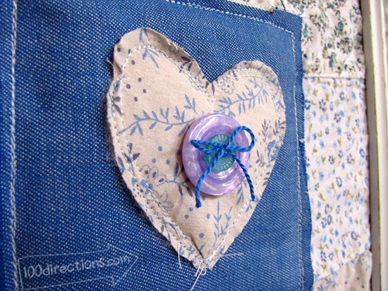 fabric scrap heart and buttons