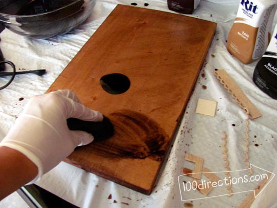 Dye wood with Rit Dye - rub dye into wood with a cloth