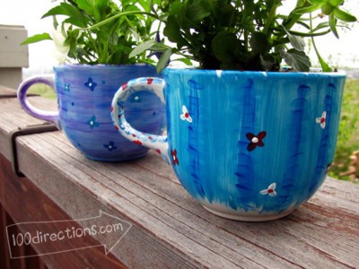 hand painted tea cup flower pots