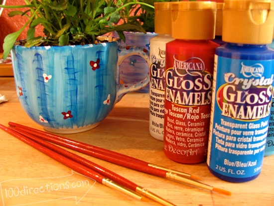 use Decoart Gloss Enamel to paint your tea cups