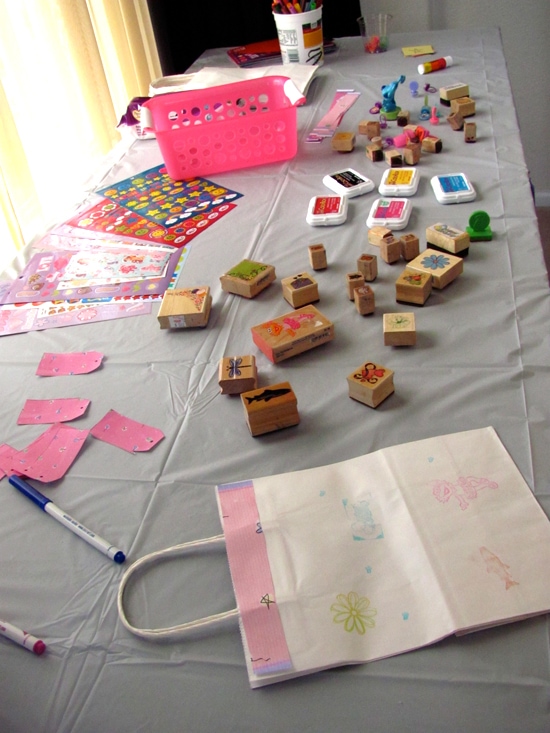 Decorate a party bag with stamps