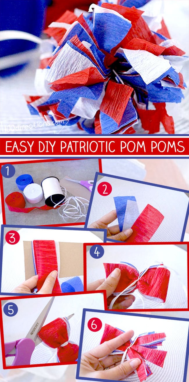 Patriotic crepe paper pom pom tutorial