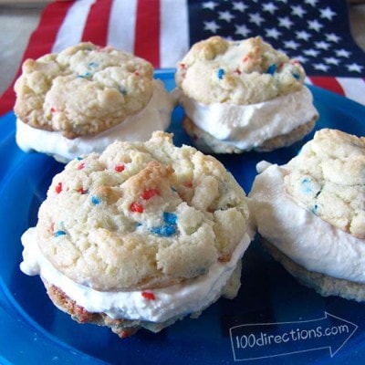 Patriotic cake mix cookie ice cream sandwiches