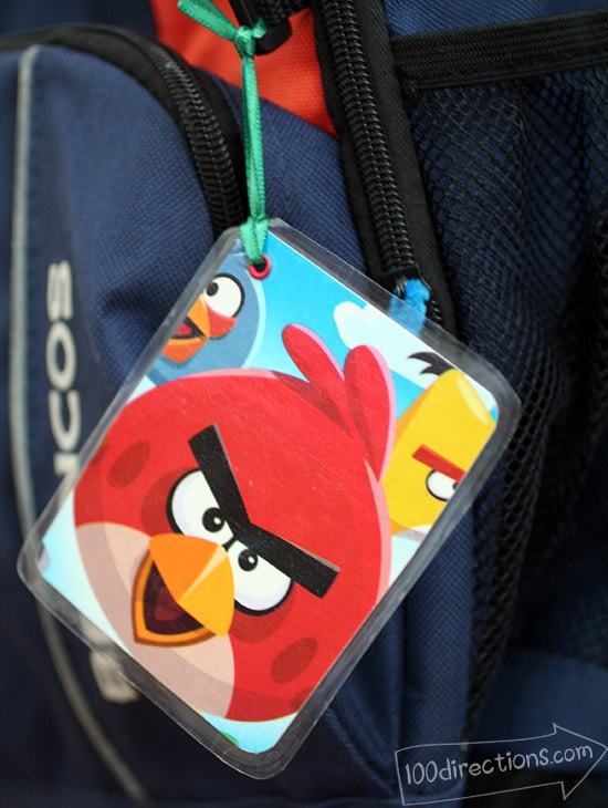 Attach your Angry Birds ID tag to backpacks