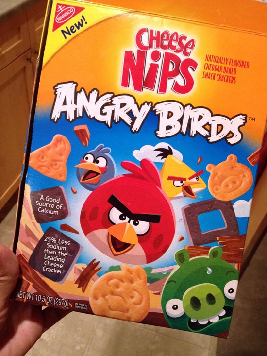 Angry birds on the Cheese Nips box