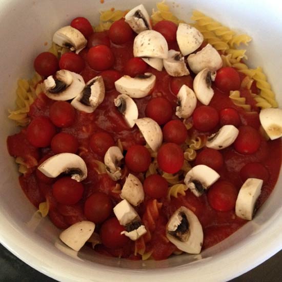 Grape tomatoes and chopped mushroomed