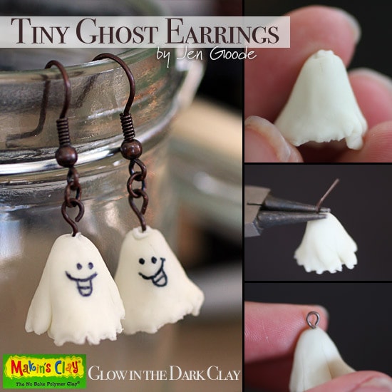 Tiny Ghost earrings by Jen Goode using Makins Clay