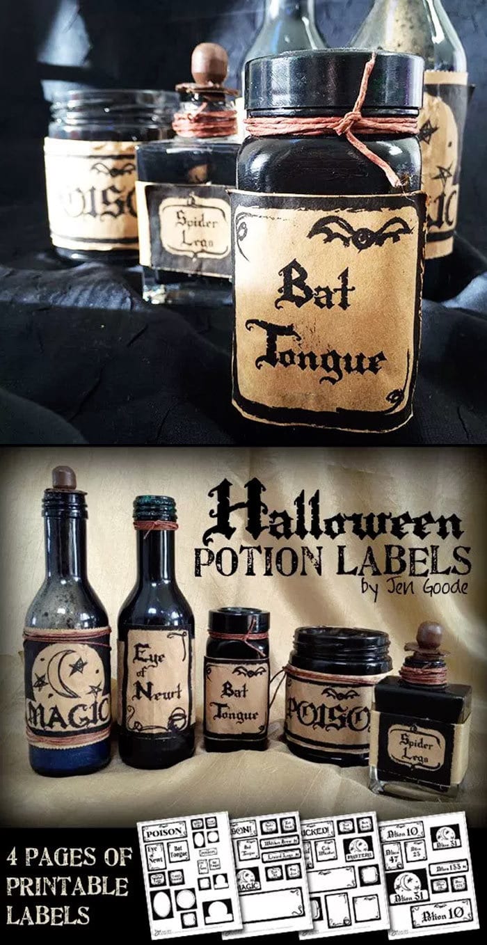 Printable Halloween Potion and Witch's Brew Labels - designed by Jen Goode