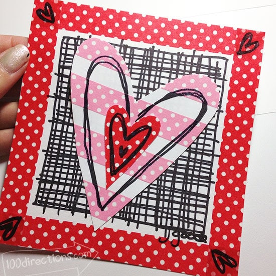 Valentine's Day Card with doodles washi tape