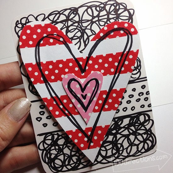 Valentine's Day Card with washi tape and doodles