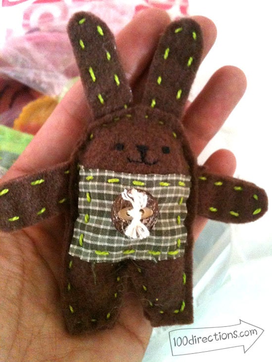 Tiny brown felt Easter bunny