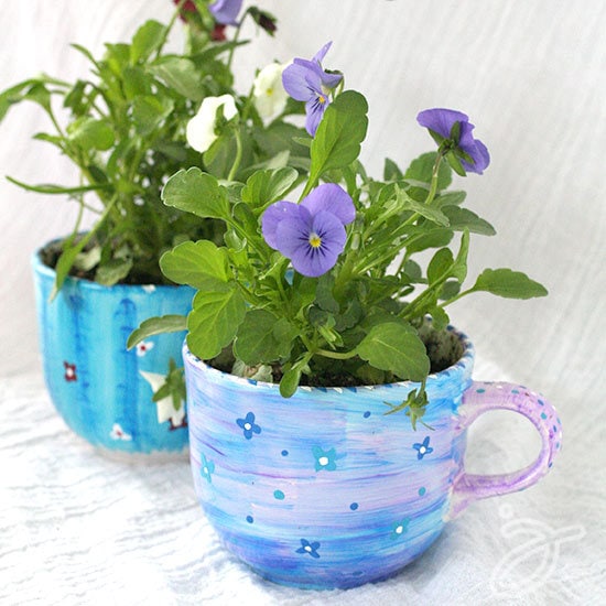 Hand-painted tea cup flower vases