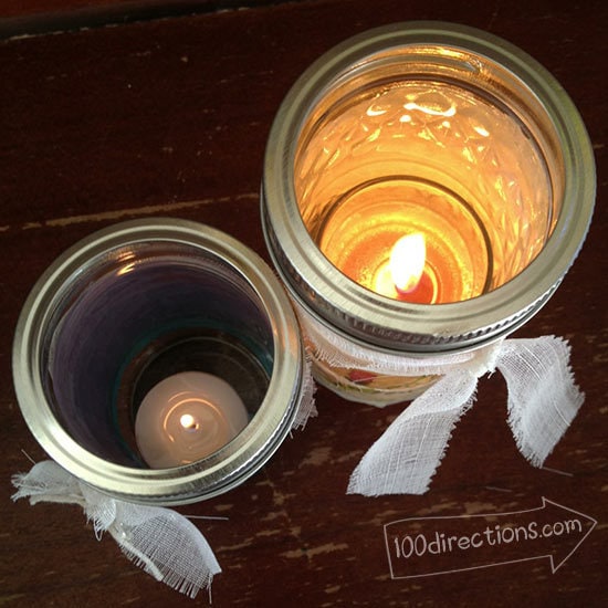 Mason Jar and Tissue Paper Luminaries with Candles