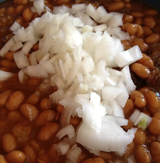 Add onions to bean mixture