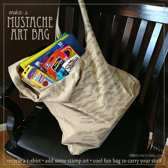 Mustache recycled t-shirt bag by Jen Goode