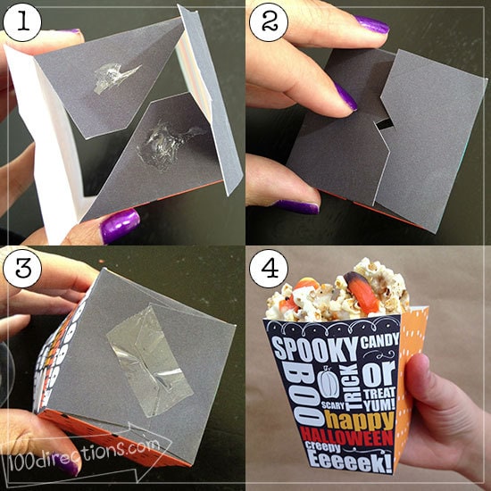 Glue, fold and finish the bottom then fill the box with treats 