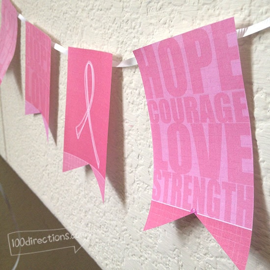 2pcs Women' s Health Banners Breast Cancer Awareness Bunting Pink Ribbon Hanging Flag Sewing Trim