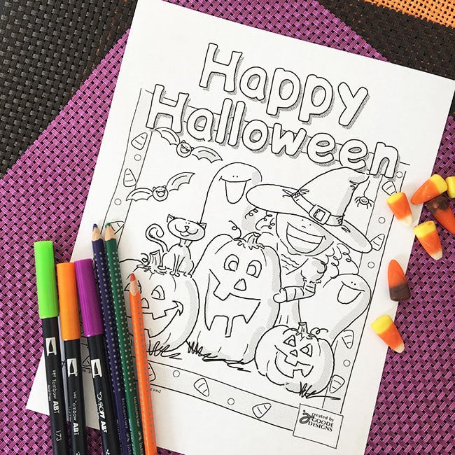 Happy Halloween coloring page designed by Jen Goode
