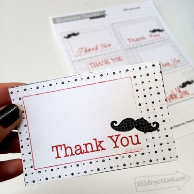 Mustache mini thank you note cards by Jen Goode