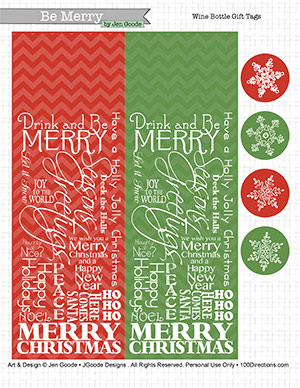 Red and Green Christmas Word Art wine gift tag