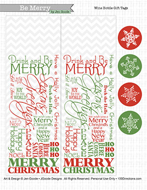 Mixed Christmas Word Art wine gift tag
