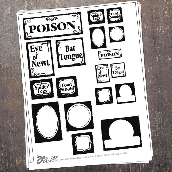 printable Halloween potion labels by Jen Goode