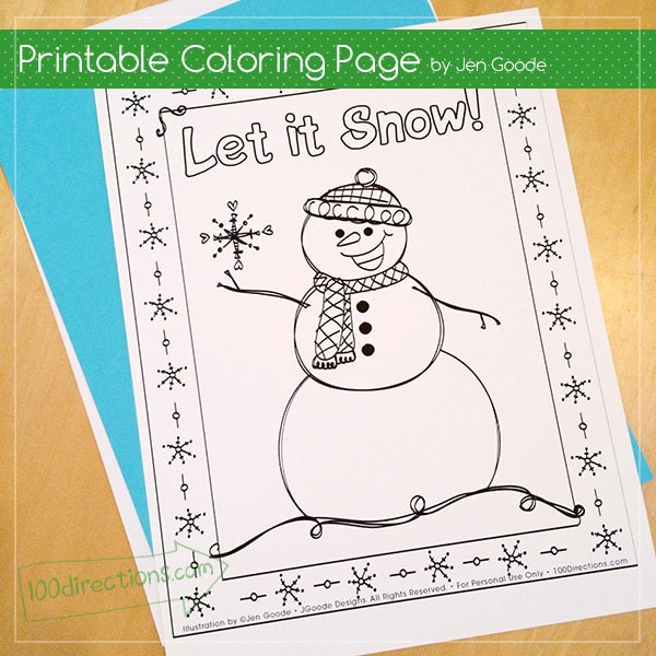 Snowman coloring page designed by Jen Goode