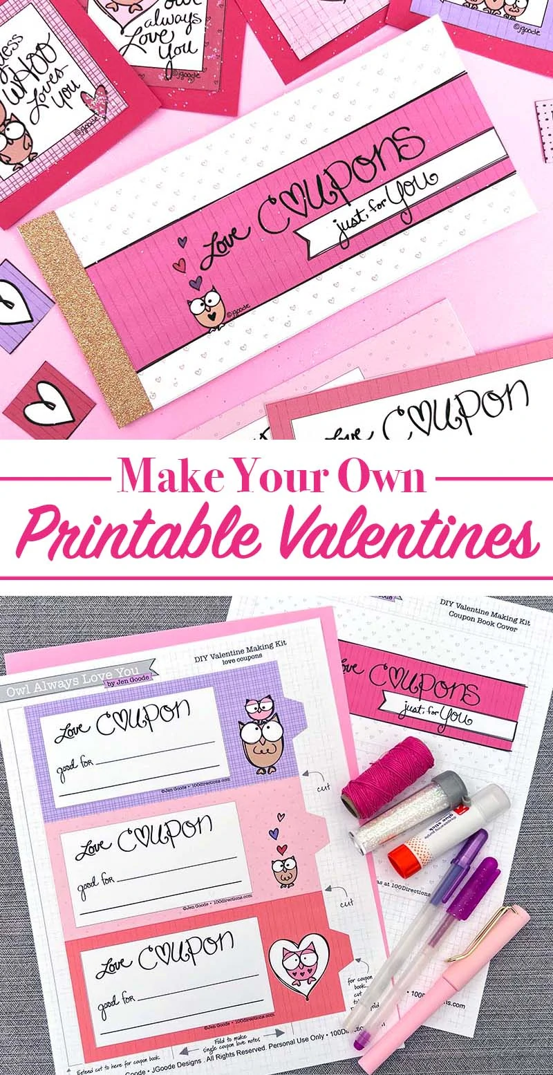 Cute Owl Valentines you can print and make - design by Jen Goode