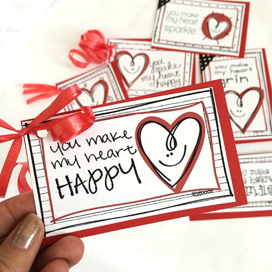 You make my heart happy printable valentines 100 directions