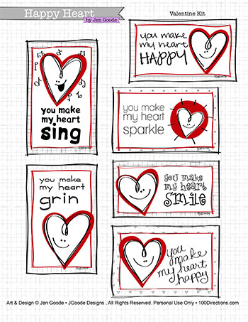 Happy Heart Printable Valentines by Jen Goode