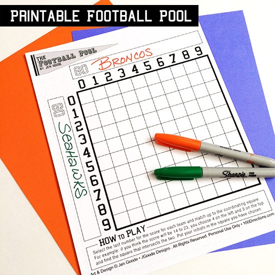 Football Pool Printable Who Will Win The Big Game 100 Directions