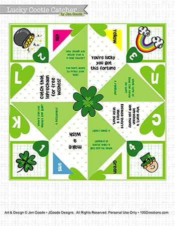 Free printable cootie catcher for St. Patrick's day