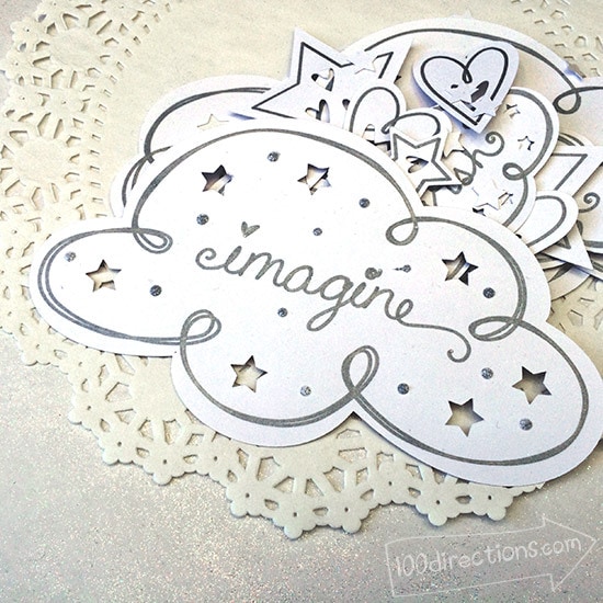 Inspiration word art and cloud cut outs by Jen Goode