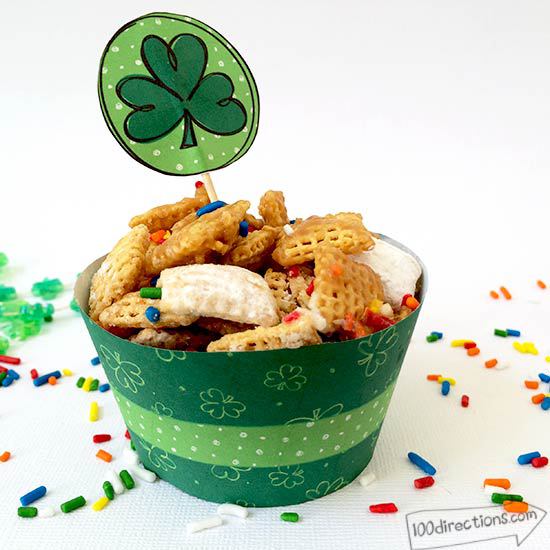 St. Patrick's Day printable cupcake wrappers - Lucky Shamrock Cupcake Kit Printable by Jen Goode