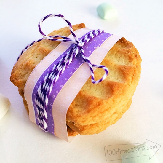 Shortbread cookies tied up with pretty paper and twine