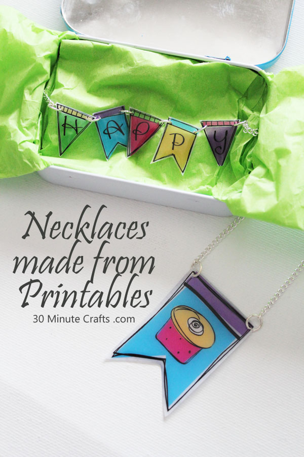 Necklace made from printables by Carolina from 30 Minute Crafts