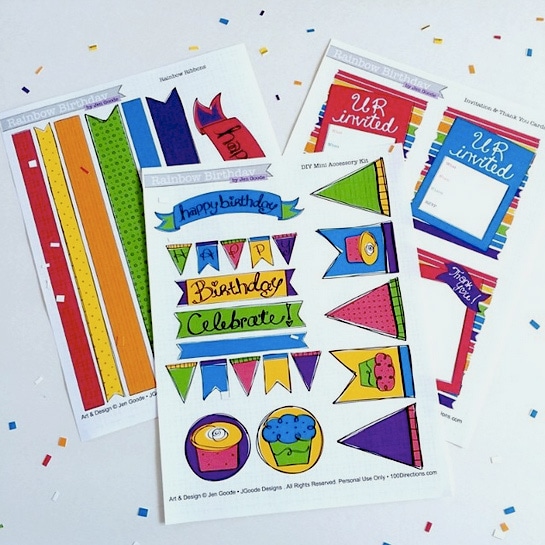 Actual printed rainbow birthday printables by jen Goode