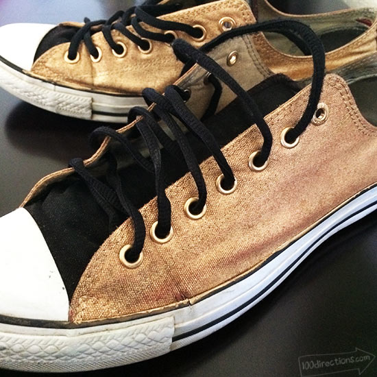 Upcycled old Converse with Gold Spray Paint