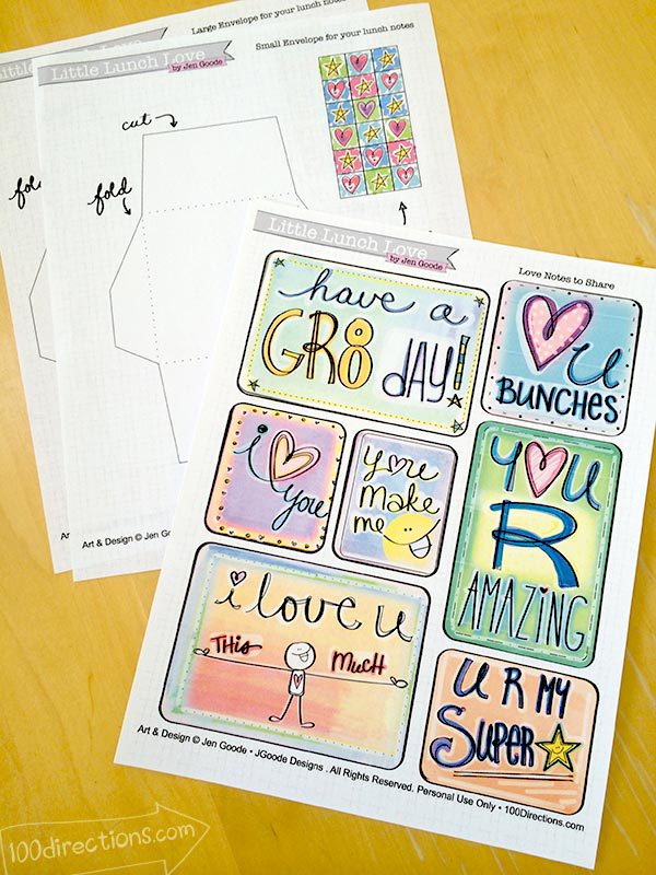 Printable lunch love notes kit designed by Jen Goode