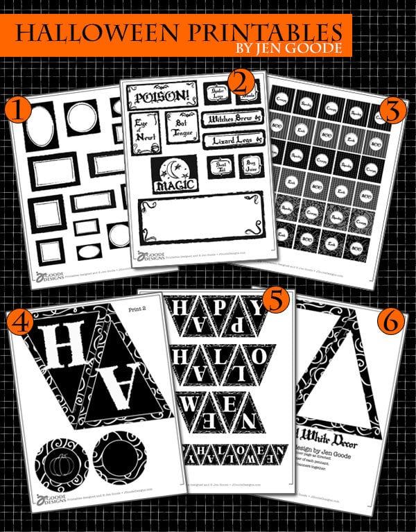 Black and White Halloween Printables by Jen Goode